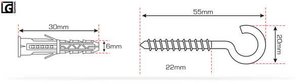 Hak sufitowy z kołkiem rozporowym 6mm - 1 sztuka
