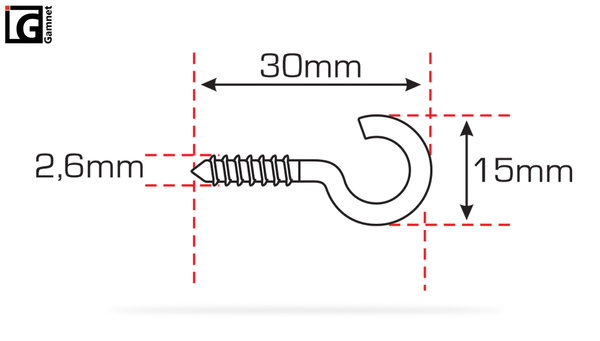 Haczyk wkręcany do drewna półotwarty 30mm - 1 sztuka